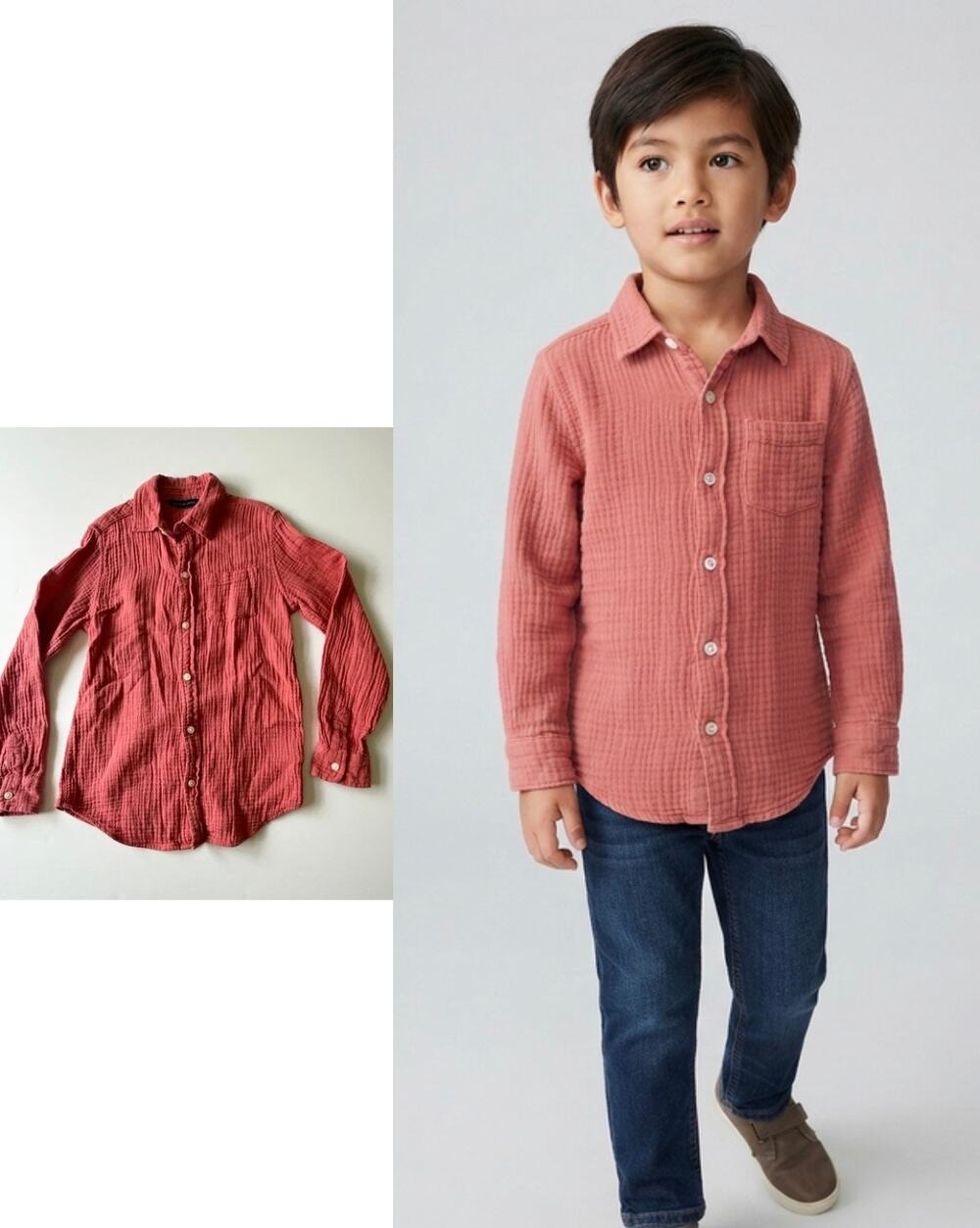 Janie and Jack Boys Coral Gauze Button Down Shirt Size 7